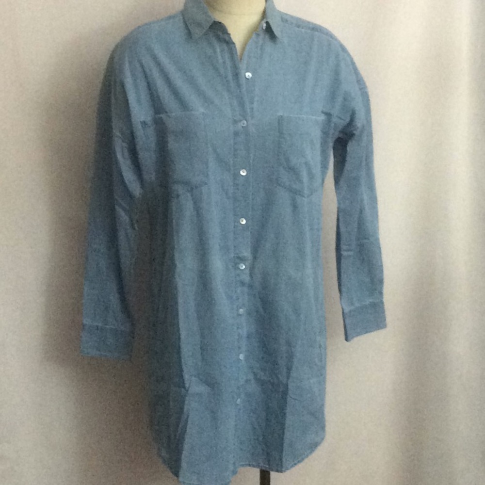 NWOT Everlane Long Sleeve Denim Shirt Dress Lt Med - Picture 2 of 8